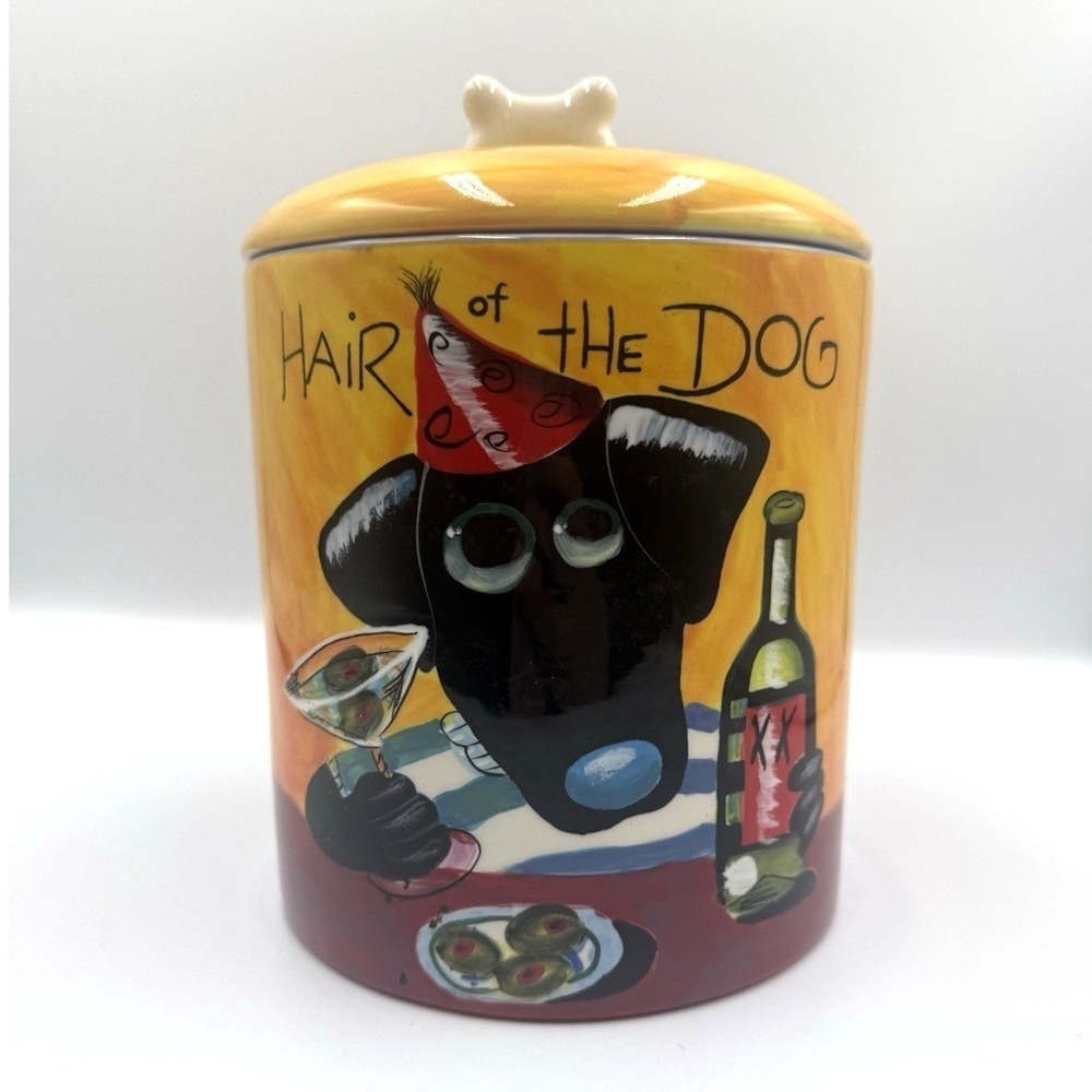 Unique Colorful Ceramic Dog Treat Jar Naylor Designs Henriksen "Hair Of The Dog"